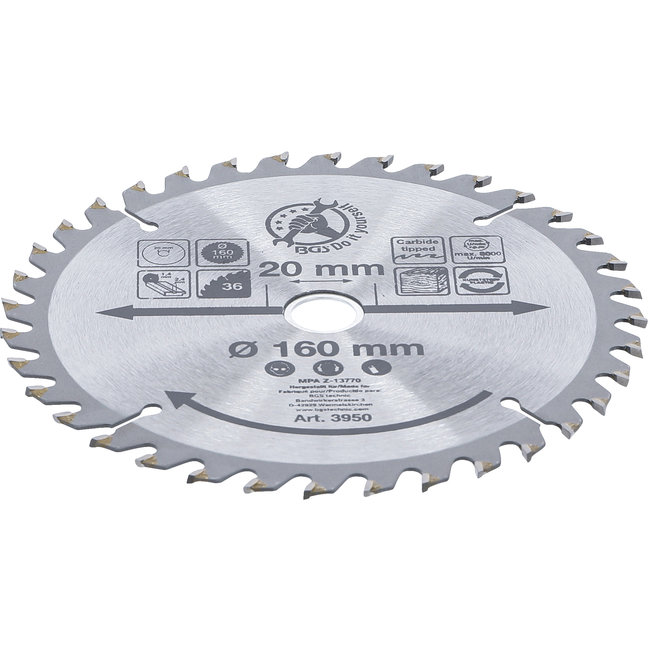 BGS HM cirkelzaagblad - Ø 160 x 20 x 2,4 mm - 36 tanden