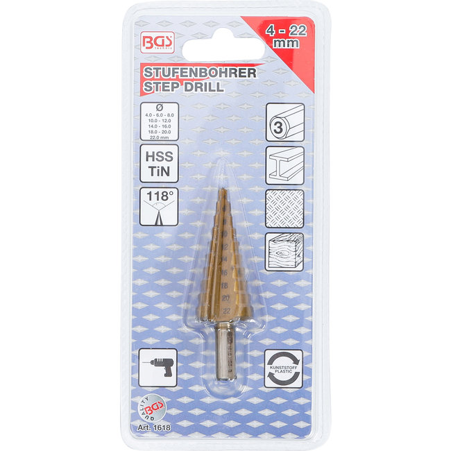 BGS Trappenboor titanium gecoat Ø 4 - 22 mm