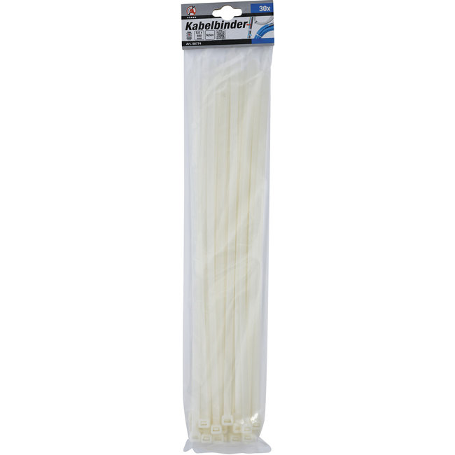 BGS Kabelbinder assortiment - wit - 8,0 x 400 mm - 30 delig