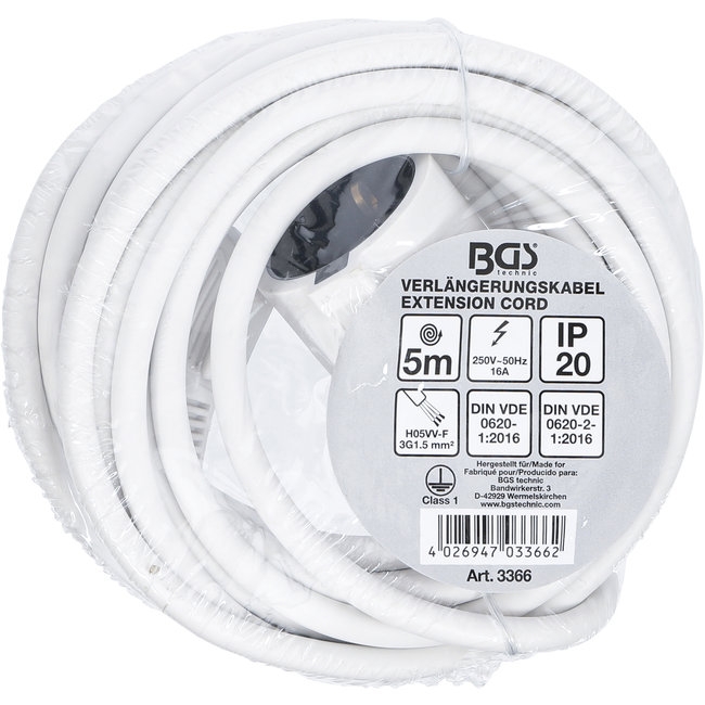 BGS Verlengkabel 5 meter, 3 x 1,5 mm², IP 20