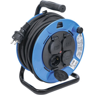 BGS technic Kabelhaspel 25 meter, 3 x 1,5 mm², 4 stopcontacten met afsluitkap, IP 44