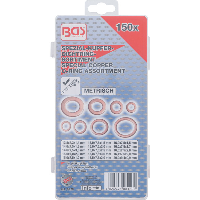 BGS Assortiment verstuiverringen koper 150 delig