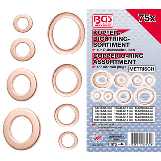 BGS technic Assortiment afdichtringen koper metrisch voor olieaftapschroeven, 75 delig