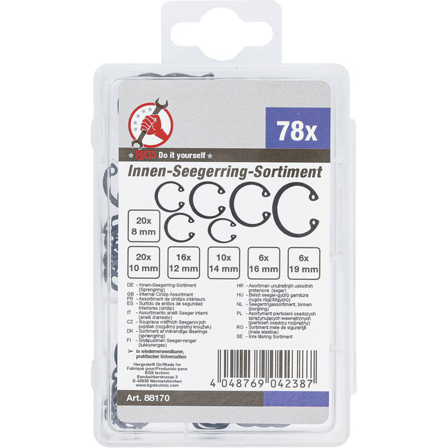 BGS Assortiment borgringen binnen Ø 8 - 19 mm, 78 delig