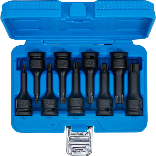 BGS Krachtdoppen set 1/2", veeltand (voor XZN) M4 - M16, 9 delig
