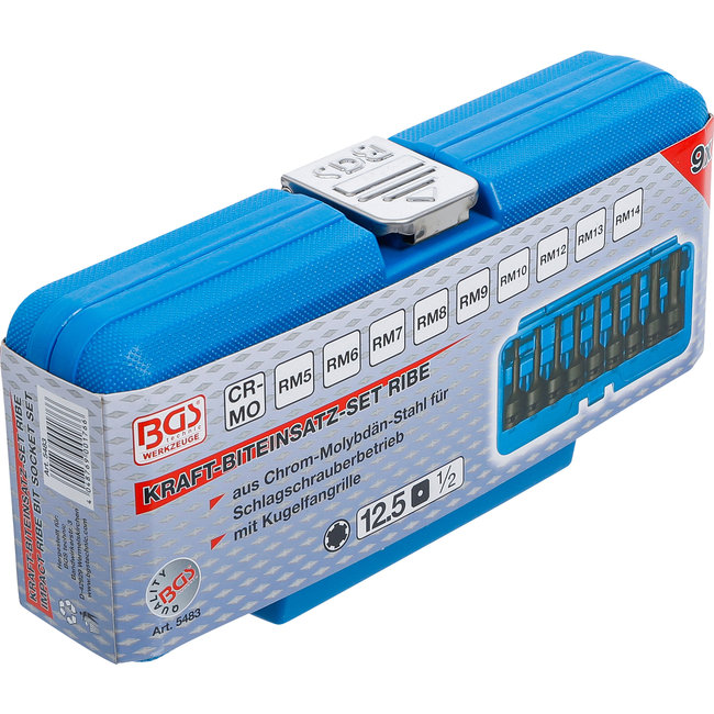 BGS Krachtdoppen set 1/2", wigprofiel (voor RIBE) M5 - M14, 9 delig