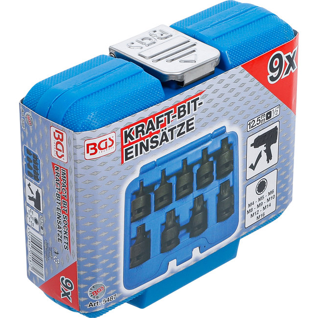 BGS Krachtdoppen set 1/2", veeltand (voor XZN) M4 - M16, 9 delig