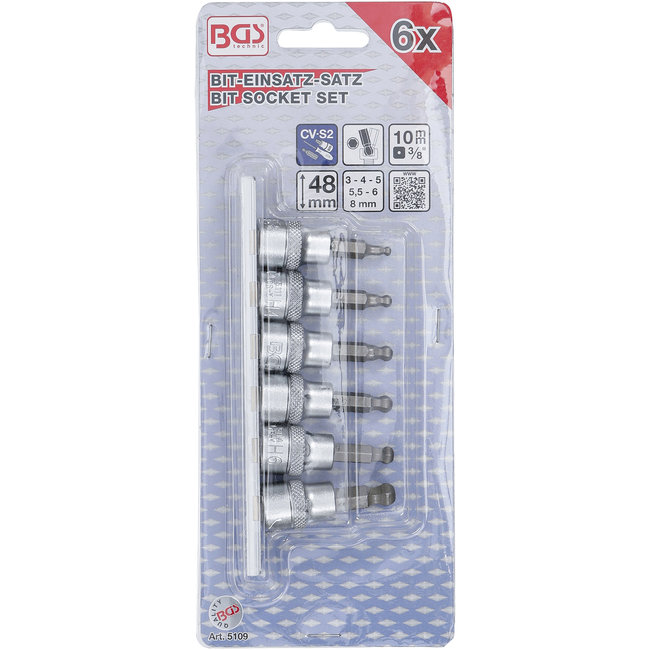 BGS Dopsleutelbitset 3/8" INBUS met kogelkop 3 - 8 mm, 6 delig