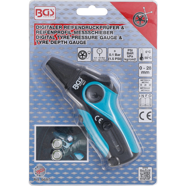 BGS Digitale bandendruktester & bandenprofiel-schuifmaat "2-IN-1"