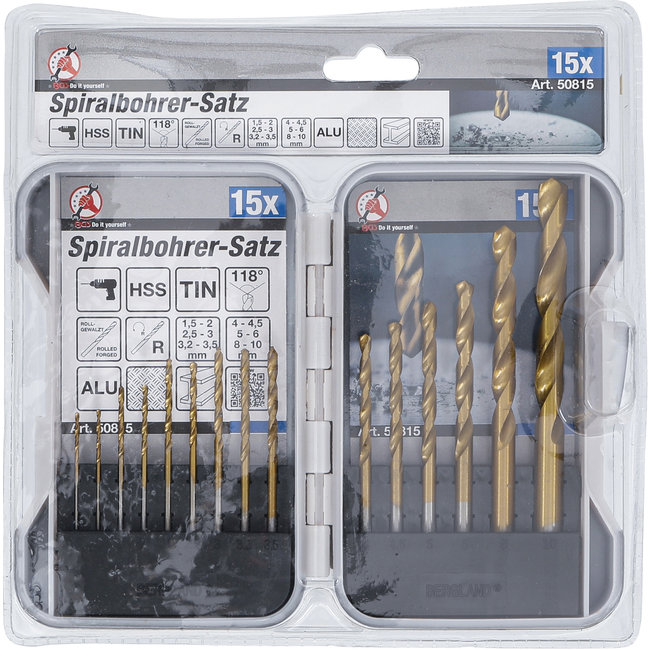 BGS HSS-spiraalborenset titanium gecoat 1,5 - 10 mm, 15 delig