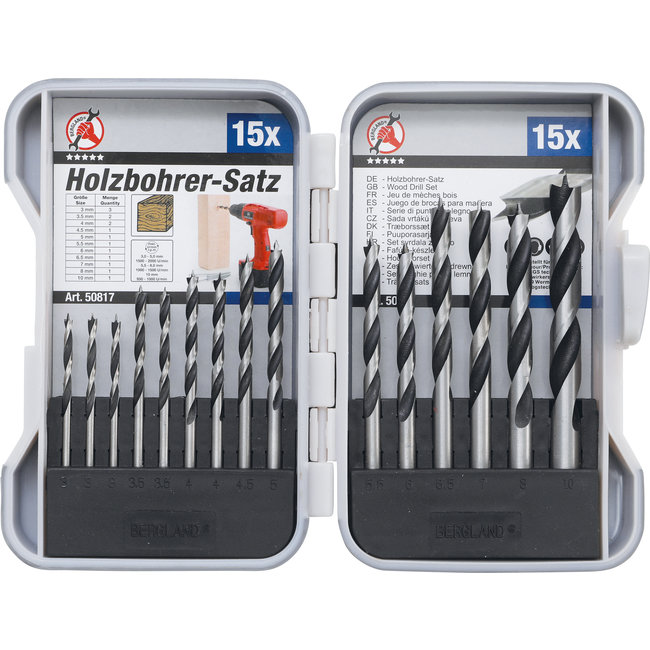 BGS Houtboorset 3 - 10 mm, 15 delig