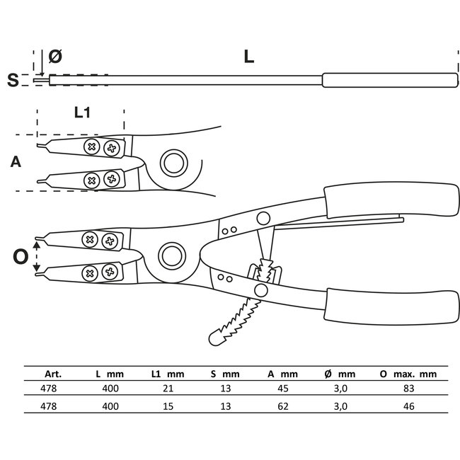 BGS Borgringtangset voor bedrijfswagens, verwisselbare top, 400 mm
