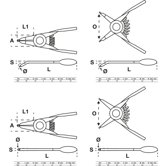 BGS Borgringtangset voor kleine borgringen 80 mm 4 delig