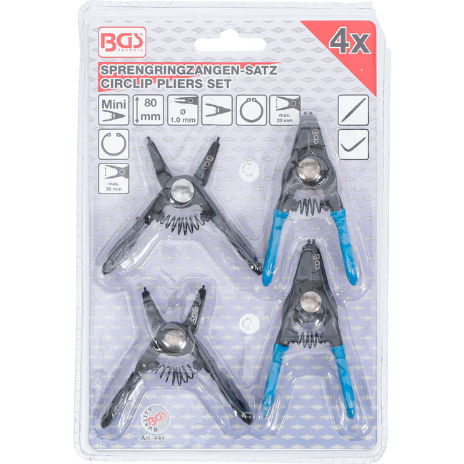 BGS Borgringtangset voor kleine borgringen 80 mm 4 delig