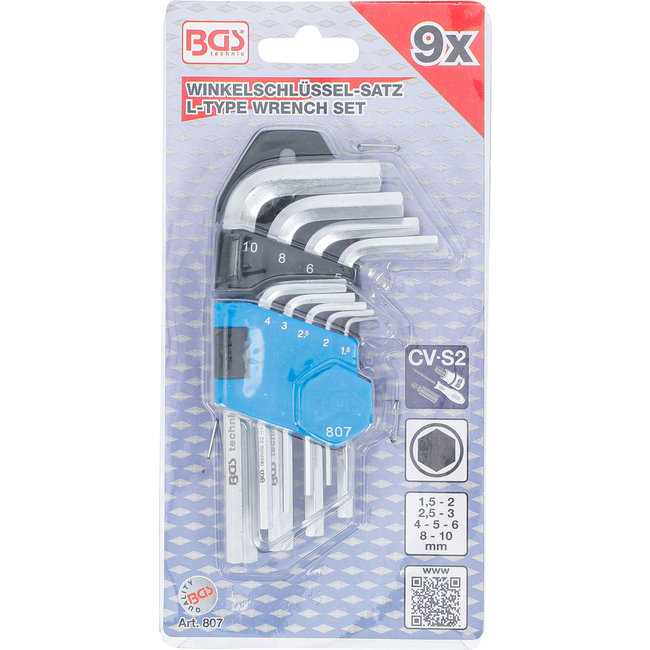BGS Stiftsleutelset kort inbus 1,5 - 10 mm 9 delig