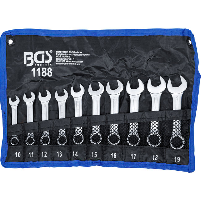 BGS Steekringsleutelset extra kort 10 - 19 mm, 10 delig