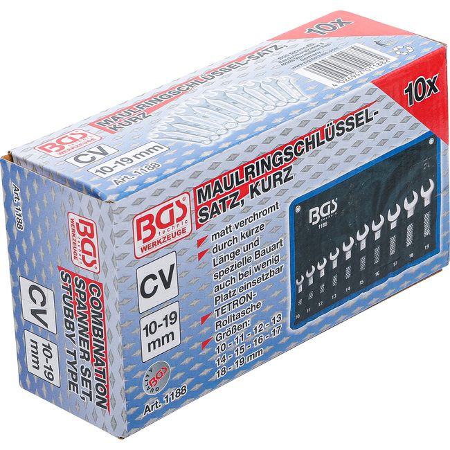 BGS Steekringsleutelset extra kort 10 - 19 mm, 10 delig