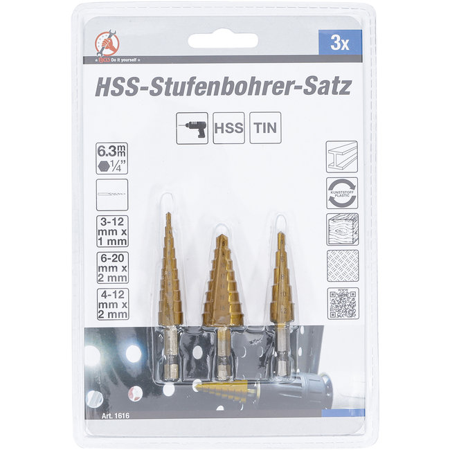 BGS HSS-trappenborenset 3 - 20 mm 3 delig