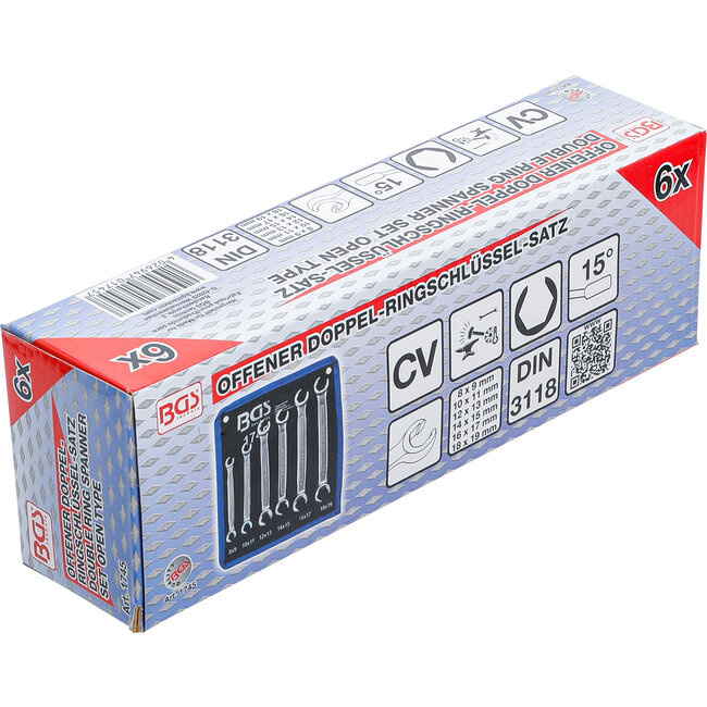 BGS Open ringsleutelset 8 x 9 - 18 x 19 mm 6 delig