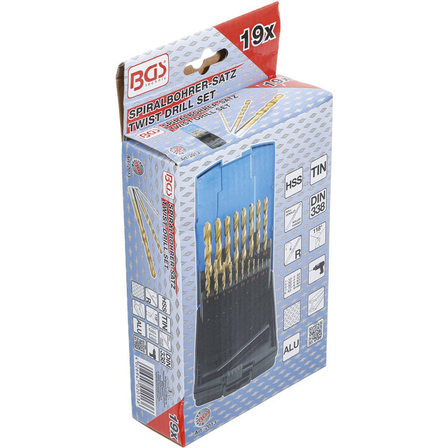 BGS Spiraalborenset HSS titanium gecoat 1 - 10 mm 19 delig