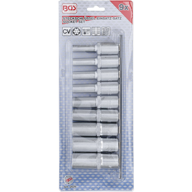 BGS Doppenset lang E-profiel 1/2" E10-E24, 9 delig