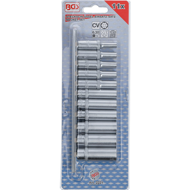 BGS Doppenset zeskant, diep 1/4" 4 -13 mm 11 delig