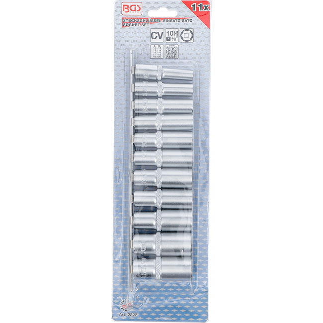 BGS Doppenset zeskant, diep 3/8" 8 - 19 mm 11 delig
