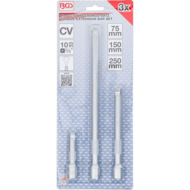 BGS Kantelverlengstukset 3/8" 75 / 150 / 250 mm 3 delig