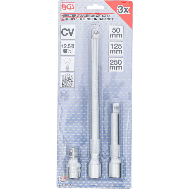 BGS Kantelverlengstukset 1/2" 50 / 125 / 250 mm 3 delig