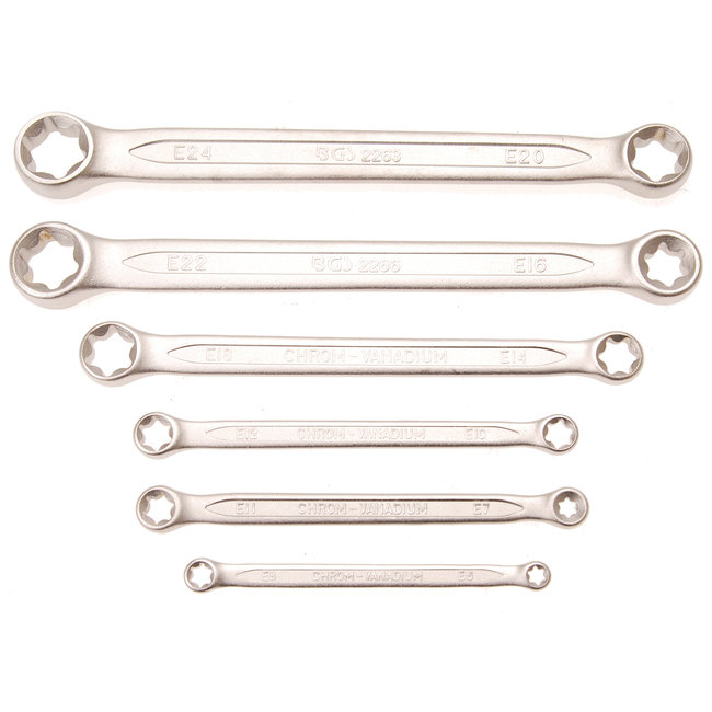 BGS Ringsleutelset met E-profiel koppen vlak E6 x E8 - E20 x E24 6 delig