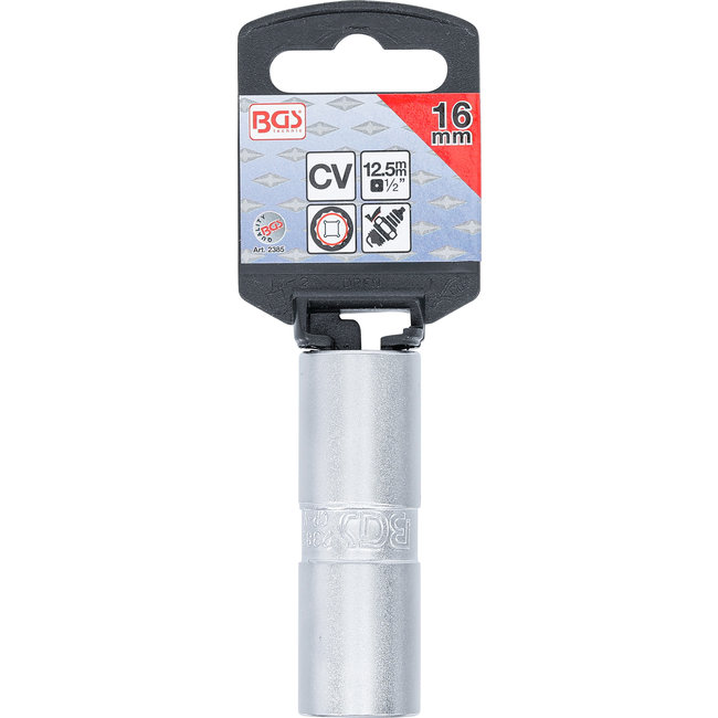 BGS Bougiedopsleutel met rubberring, twaalfkant 1/2" 16 mm