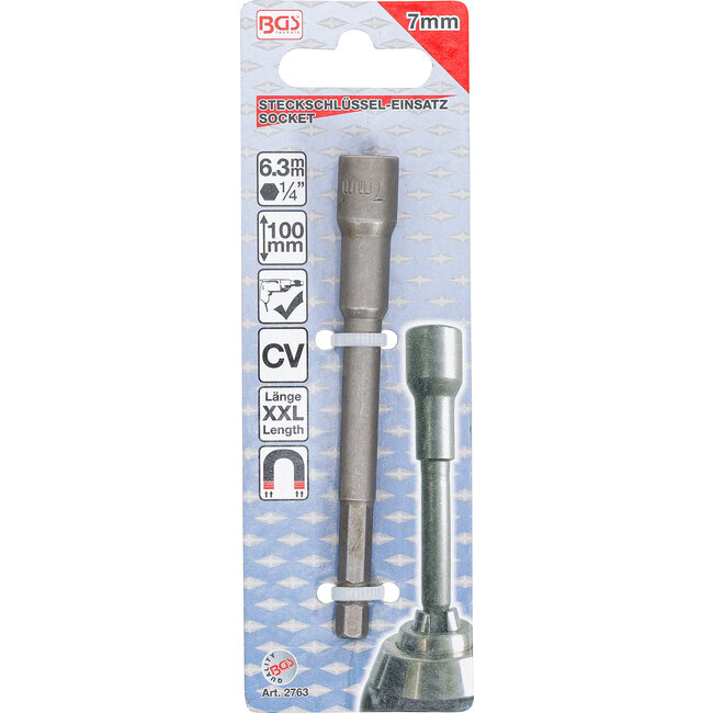 BGS Dopsleutel zeskant extra lang voor boormachines 7 mm