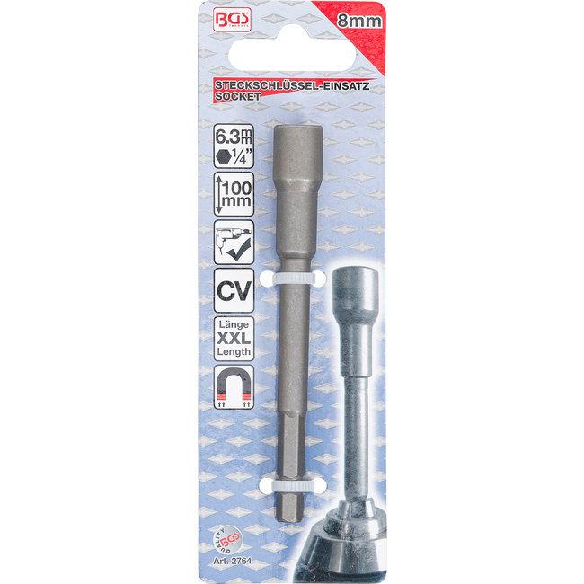 BGS Dopsleutel zeskant extra lang voor boormachines 8 mm