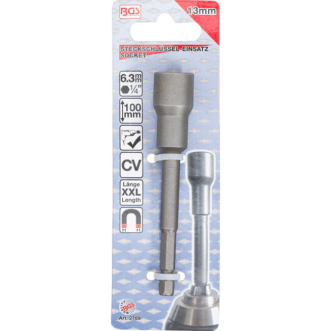 BGS Dopsleutel zeskant extra lang voor boormachines 13 mm