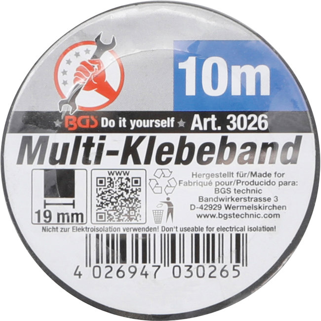 BGS Multi-plakband zwart 19 mm x 10 meter