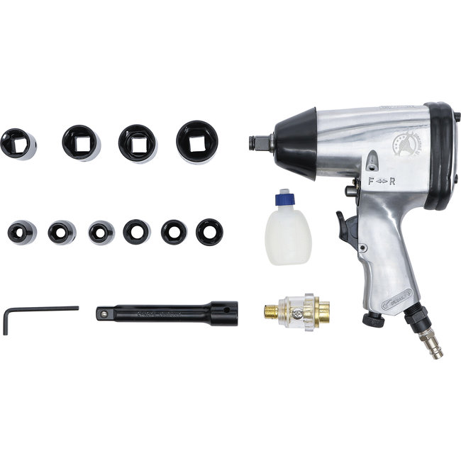 BGS Lucht slagmoersleutelset met dopsleutelset 9 - 27 mm 1/2" 312 Nm 16 delig