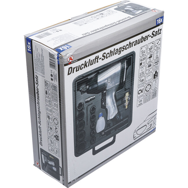 BGS Lucht slagmoersleutelset met dopsleutelset 9 - 27 mm 1/2" 312 Nm 16 delig