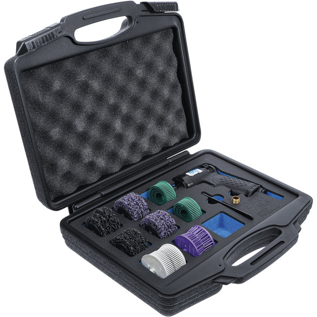 BGS Persluchtschuurmachine met set borstelschijven 17 delig