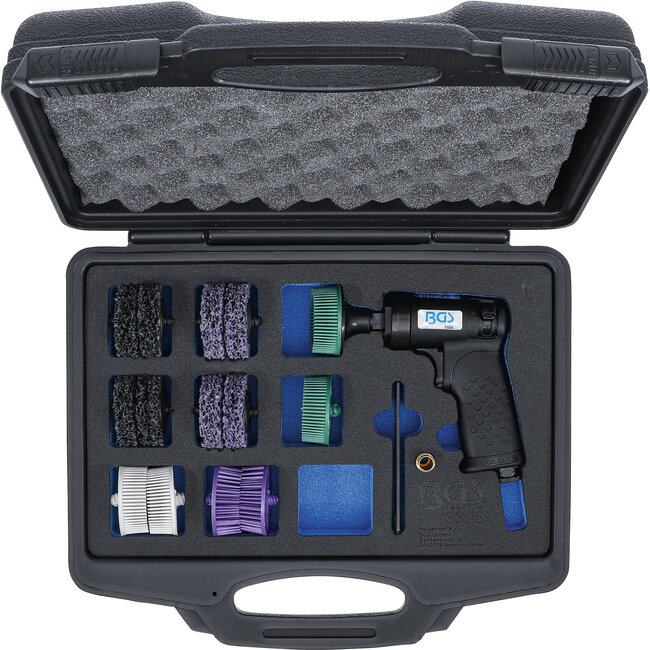 BGS Persluchtschuurmachine met set borstelschijven 17 delig