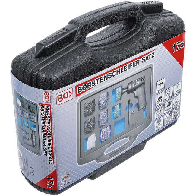 BGS Persluchtschuurmachine met set borstelschijven 17 delig