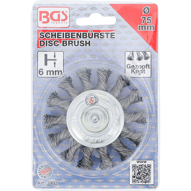 BGS Schijfborstel getwist staaldraad 6 mm as Ø 75 mm