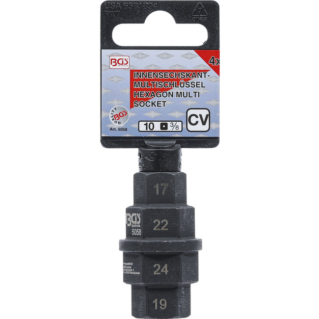 BGS Motorfiets dopsleutel 3/8" 17 - 19 - 22 - 24 mm
