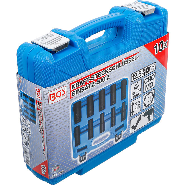 BGS Kracht doppenset zeskant, diep 1/2" 10 - 24 mm 10 delig