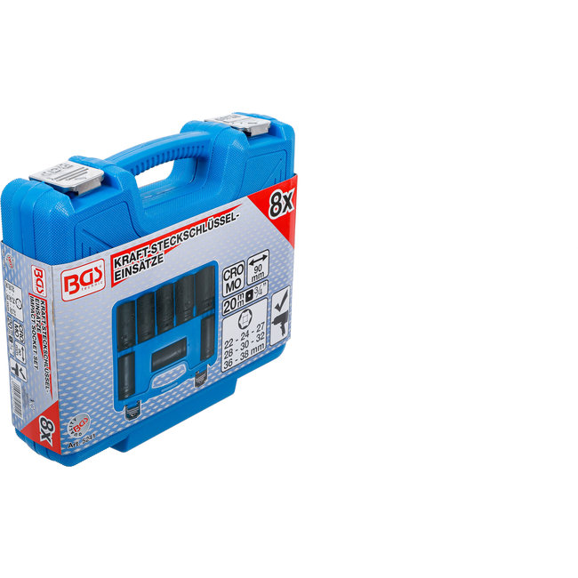 BGS Kracht doppenset extra diep 3/4" 22 - 38 mm, 8 delig
