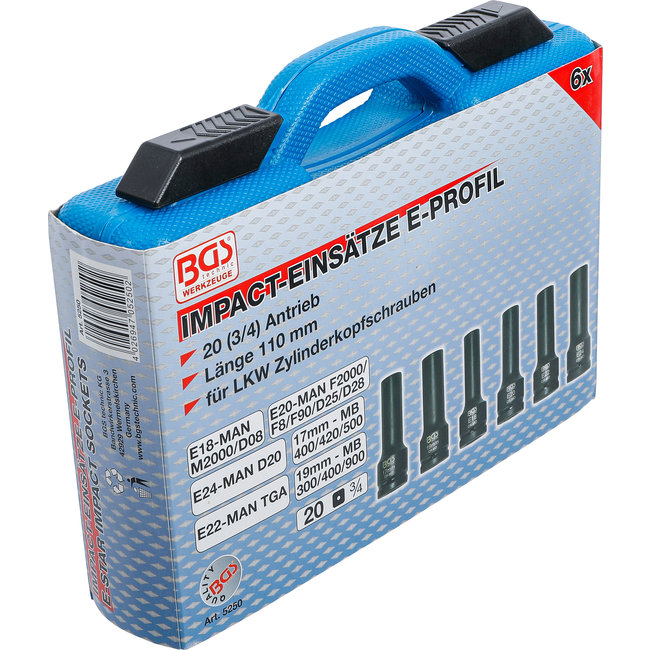 BGS Kracht doppenset E-profiel, twaalfkant 3/4" 6 delig