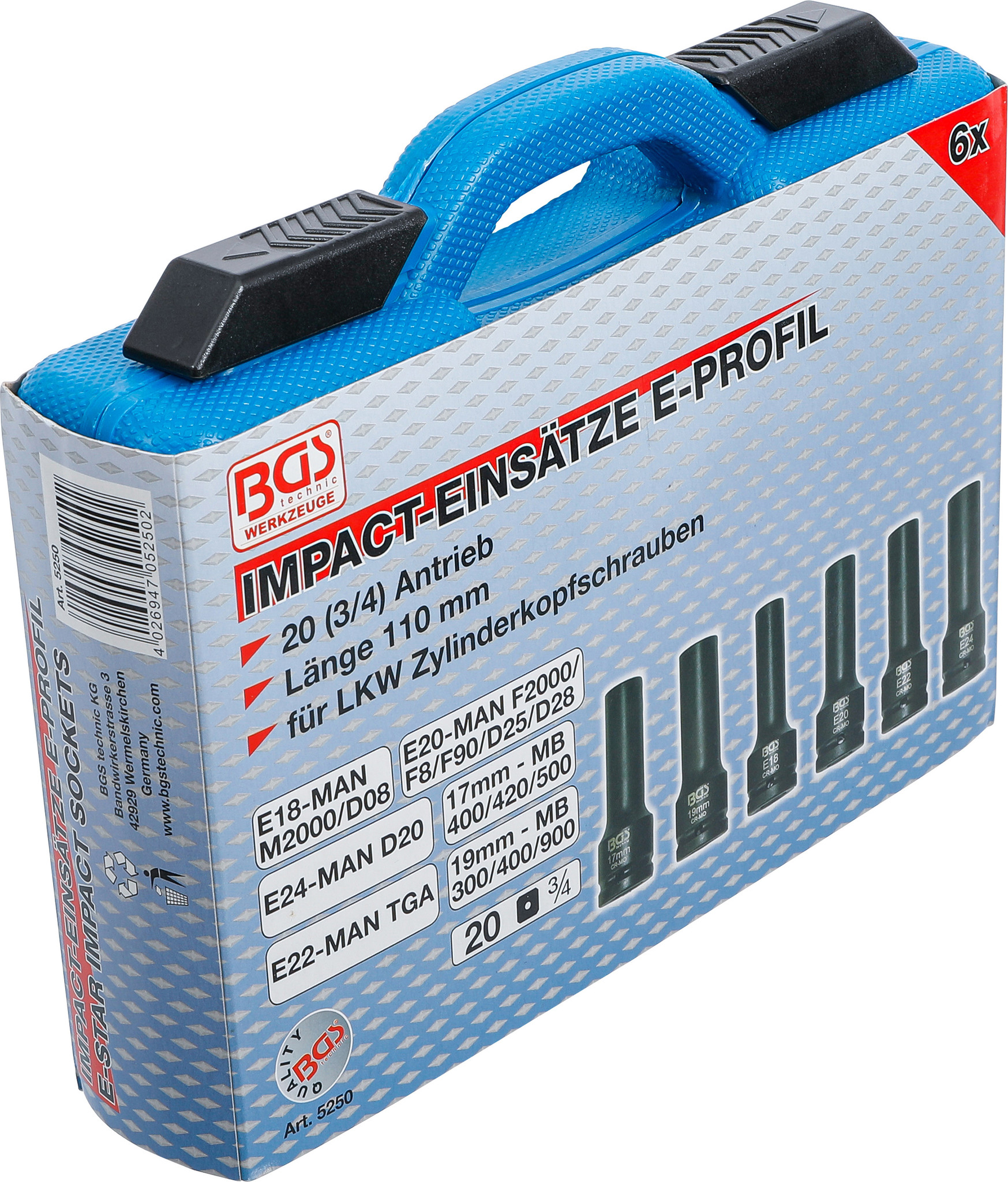 BGS 5488 Kracht dopsleutelbitset - lengte 75 mm - 12,5 mm (1/2) - inbus met kogelkop 6 - 19 mm - 8-dlg