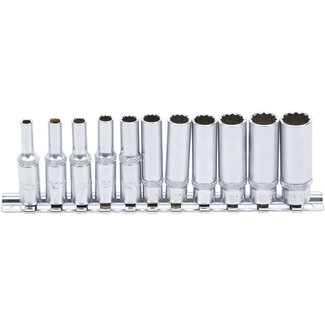 BGS technic Doppenset twaalfkant, diep 1/4" 4 - 13 mm, 11 delig