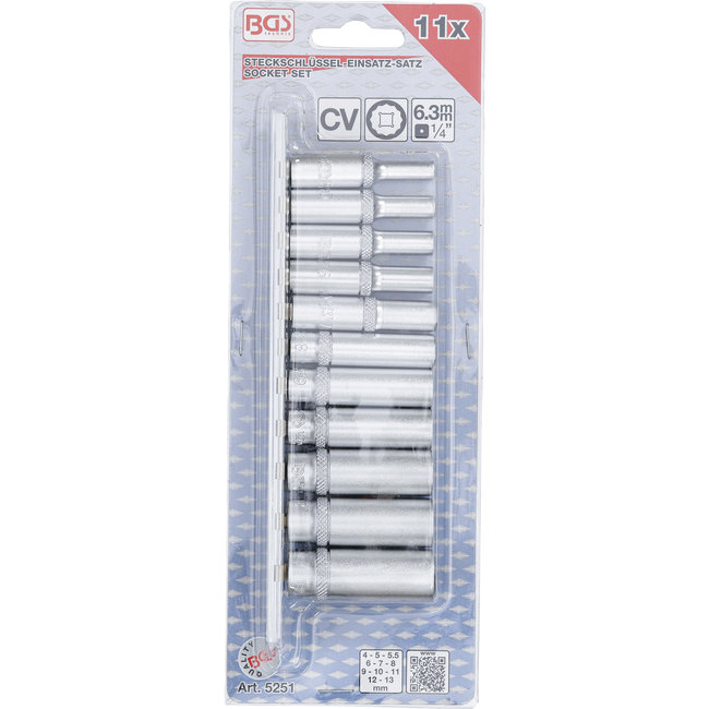 BGS Doppenset twaalfkant, diep 1/4" 4 - 13 mm, 11 delig
