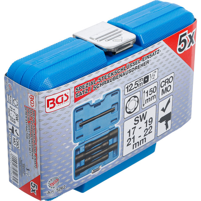 BGS Spiraalprofiel-doppenset / schroefuitdraaier, diep 1/2" 17 - 22 mm, 5 delig