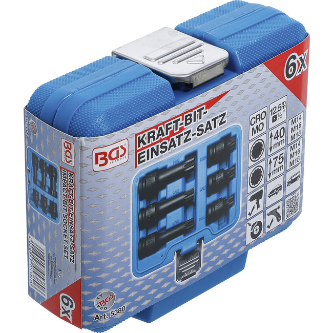 BGS Kracht dopsleutelbitset 1/2" veeltand (voor XZN) M14 - M18, 6 delig